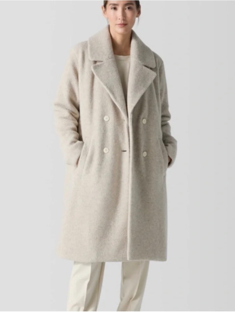 Eileen Fisher Cozy Recycled Wool Boucle Notch Collar Coat NWT